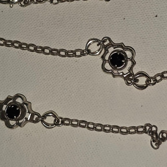 Brighton Silver Tone London Blue Topaz Glass Black Onyx Glass 42" Chain Necklace - Picture 8 of 15